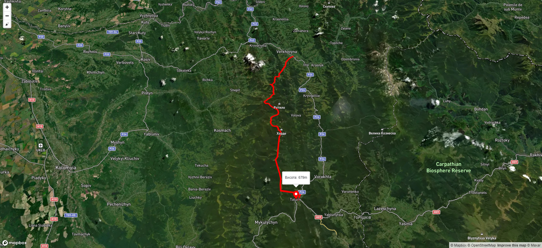 смт. Верховина, через г. Біла Кобила, г. Хорде до с. Татарів