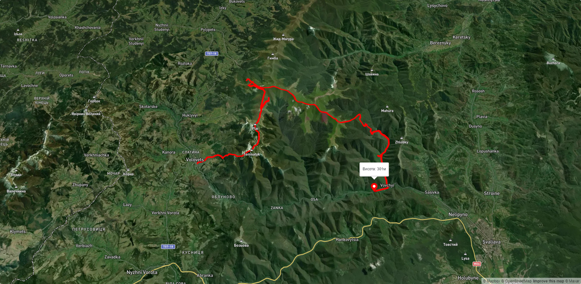 смт. Воловець, через г. Цицька, г. Темнатик, г. Плай, г. Великий Верх, г. Стій до с. Вовчий