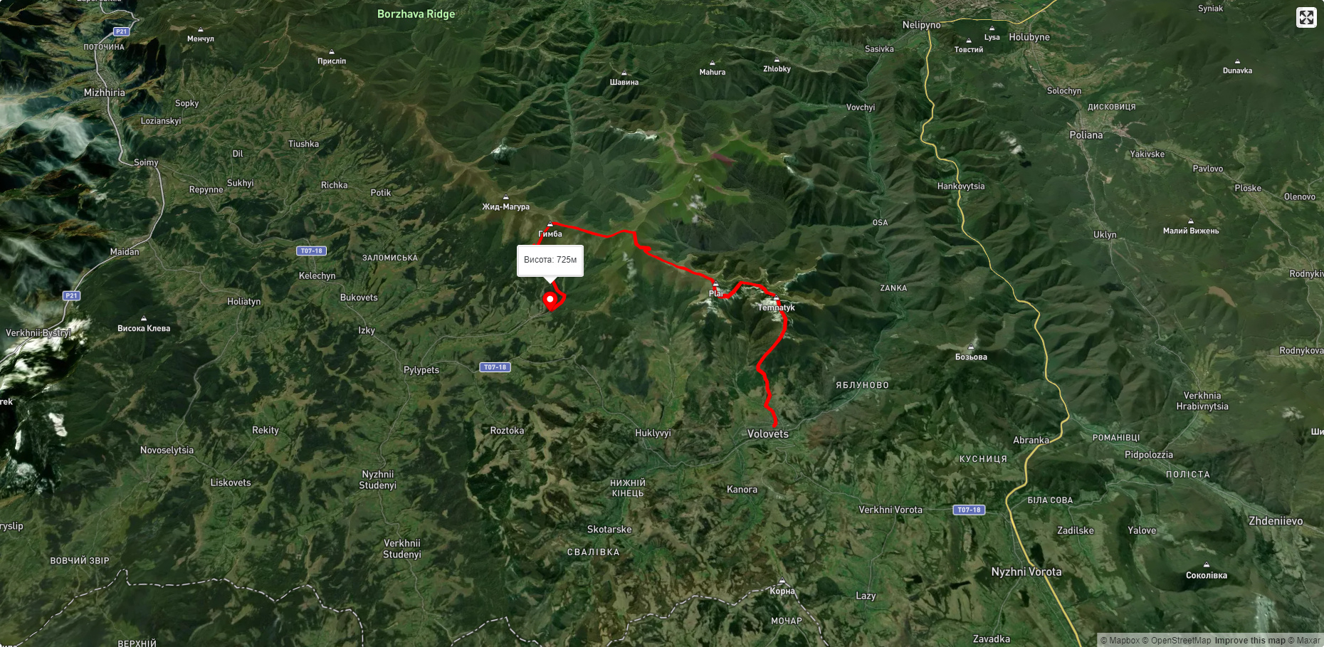 смт. Воловець, через г. Плай, г. Темнатик, г. Великий Верх, г. Гемба, вдсп. Шипіт до с. Подобовець