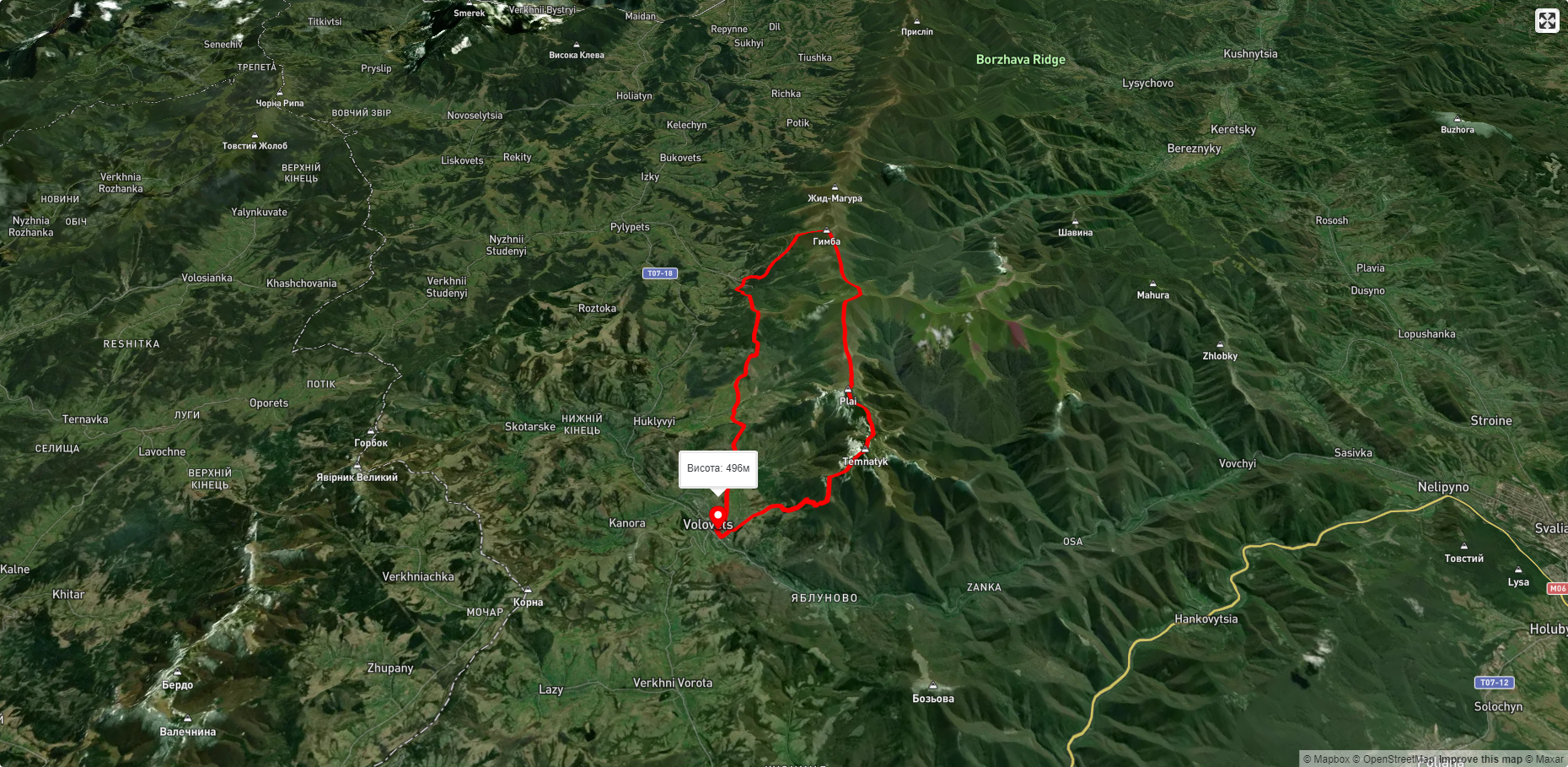 смт. Воловець, через г. Плай, г. Великий Верх, г. Гемба, вдсп. Шипіт до смт. Воловець