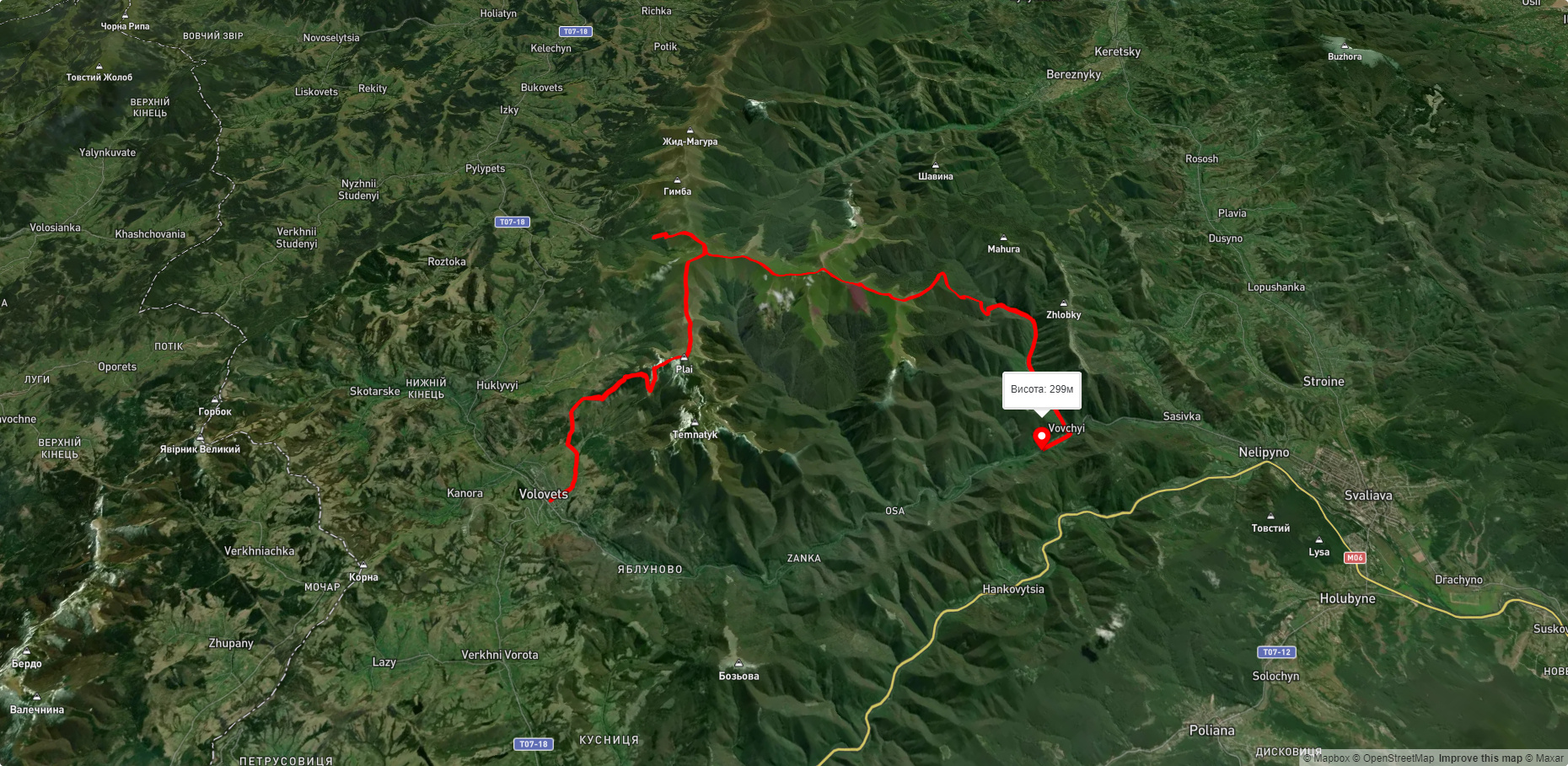 смт. Воловець, через г. Великий Верх, г. Стій до с. Вовчий