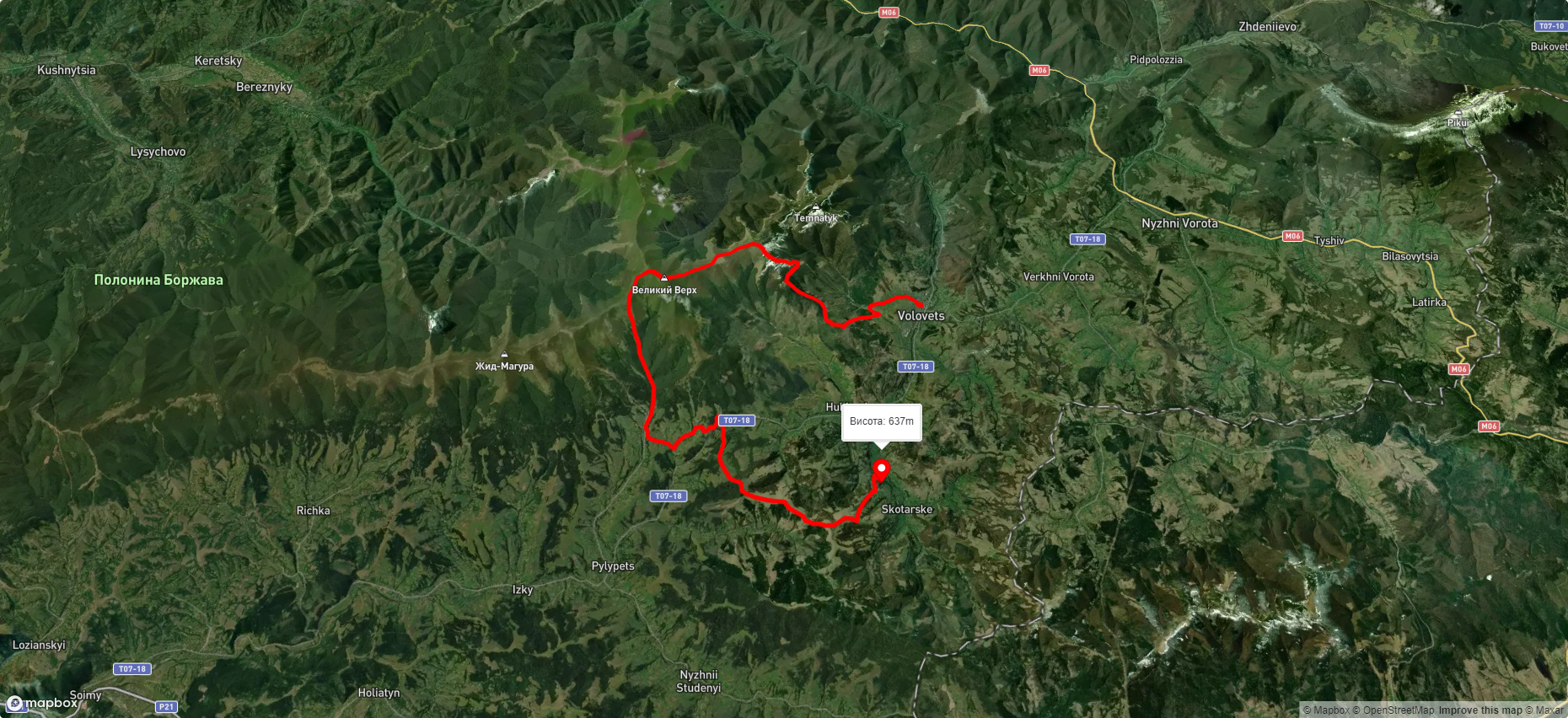 смт. Воловець, через Полонину Боржава, вдсп. Шипіт до с. Скотарське