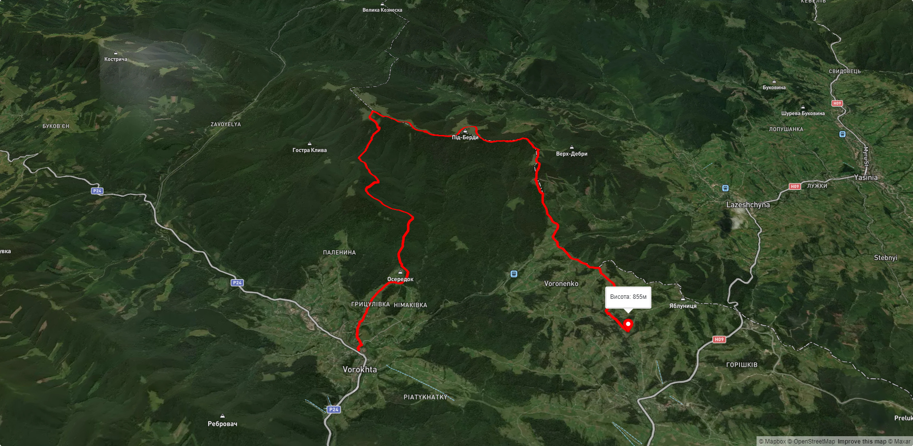 смт. Ворохта, через г. Кукул до с. Яблуниця