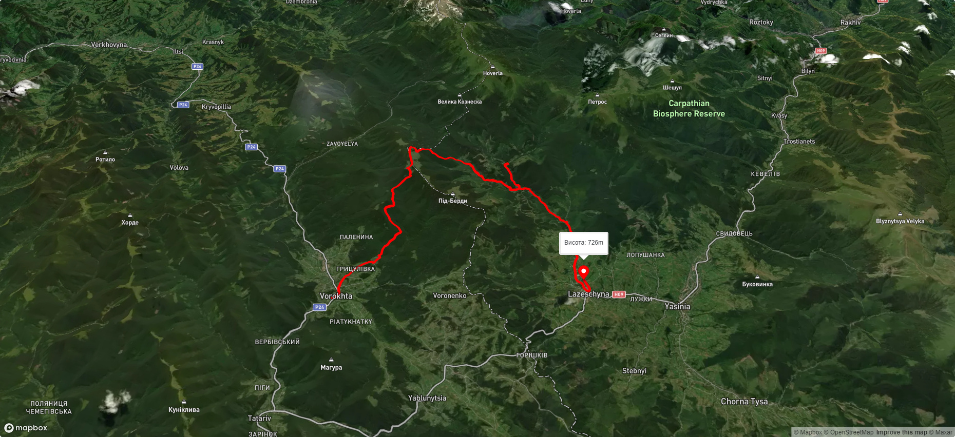 смт. Ворохта, через г. Кукул до смт. Ясіня