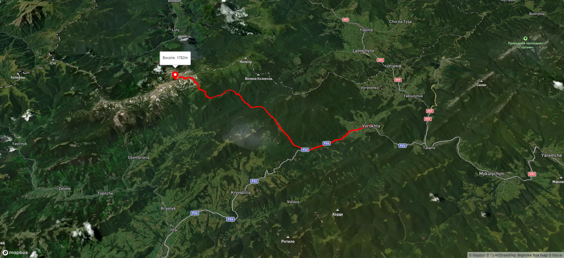 смт. Ворохта, через г. Шпиці, г. Ребра до оз.Бребенескул