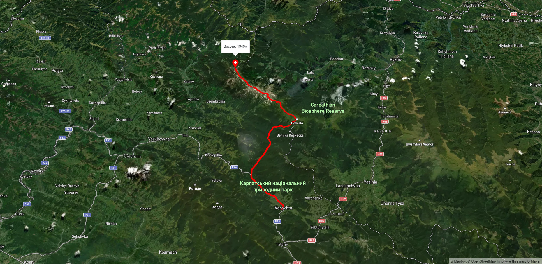 смт. Ворохта, через турбазу 