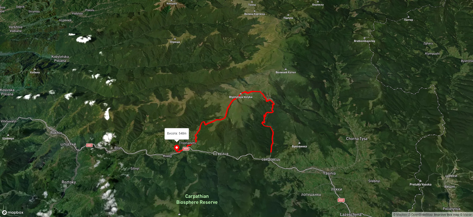 смт. Ясіня, через Драгобрат, г. Близниця до с. Кваси