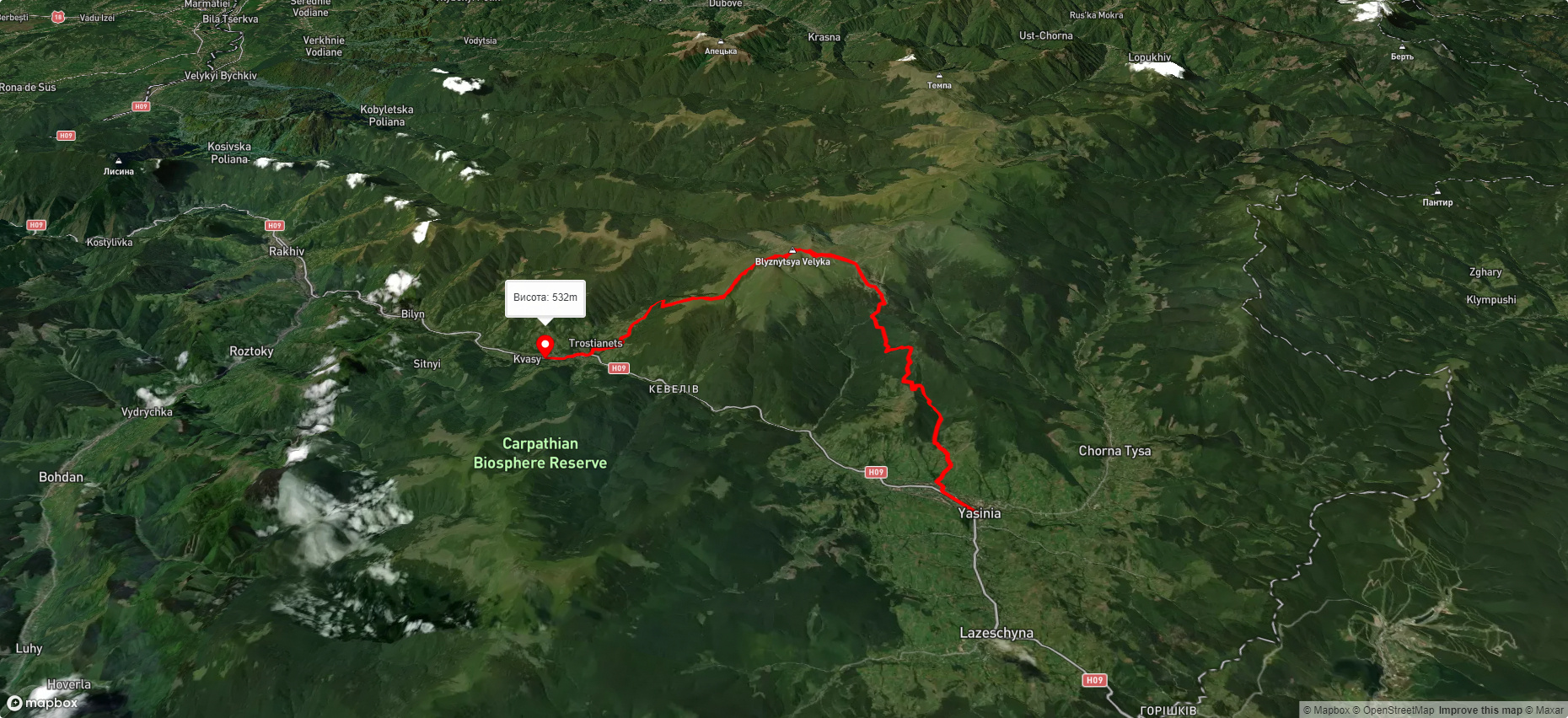 смт. Ясіня, через Драгобрат, г. Близниця до с. Кваси