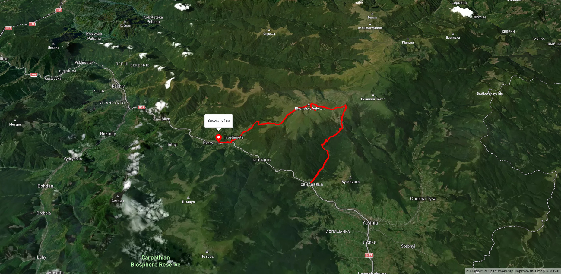 смт. Ясіня, через Драгобрат, г. Близниця, оз. Івор до с. Кваси