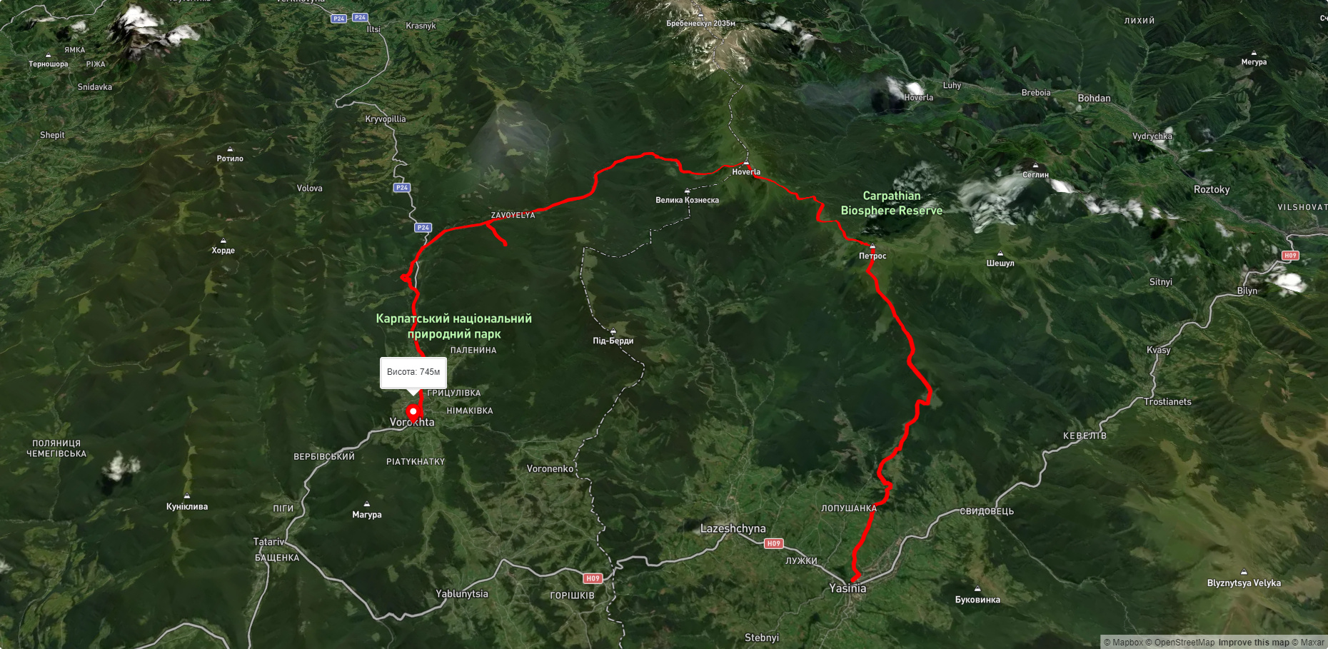 смт. Ясіня, через г. Петрос, г. Говерла до смт. Ворохта