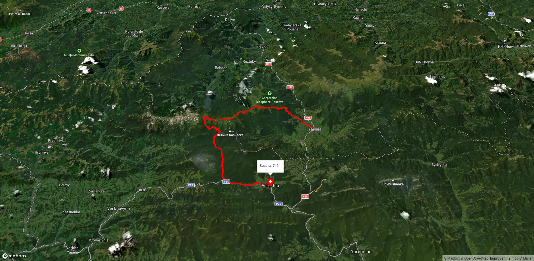 смт. Ясіня, через г. Петрос, г. Говерла, оз. Несамовите, турбазу 