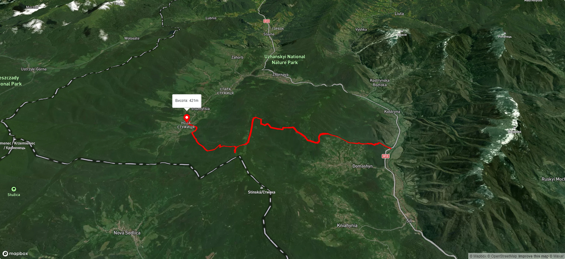 Турбаза 'Дубовий Гай', через ур. Чорні Млаки до с. Стужиця