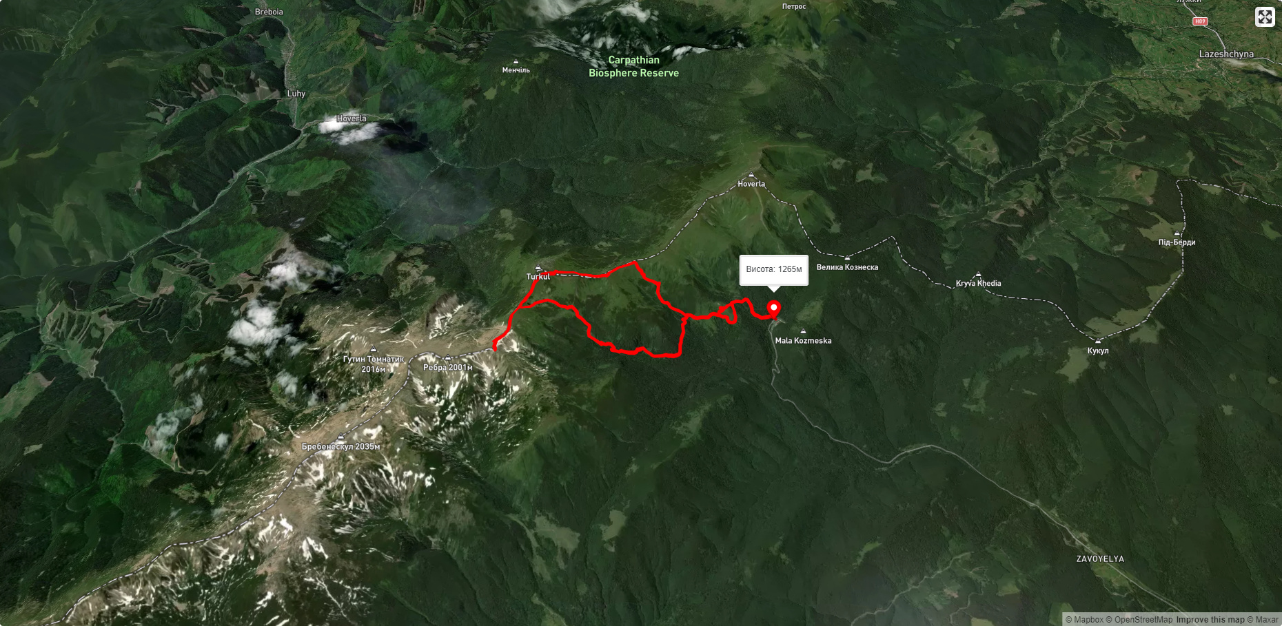 турбаза 'Заросляк', через г. Данціж, г. Туркул, оз. Несамовите до турбази 'Заросляк'