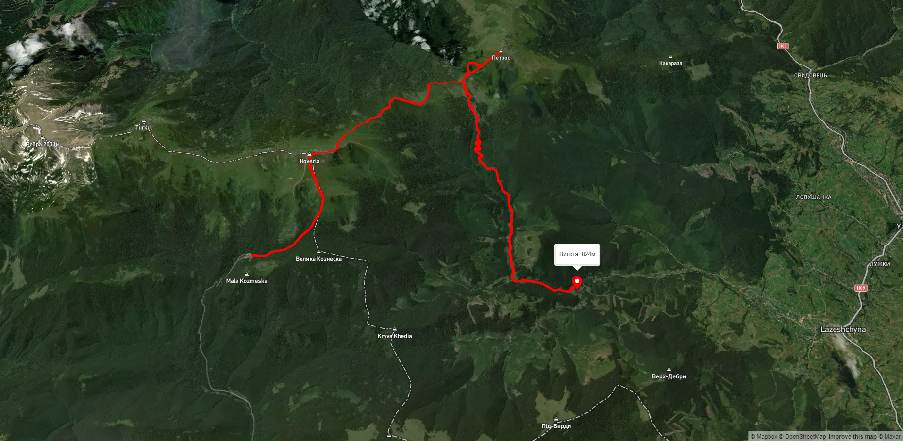 турбаза 'Заросляк', через г. Говерла, г. Петрос до Козьмещика