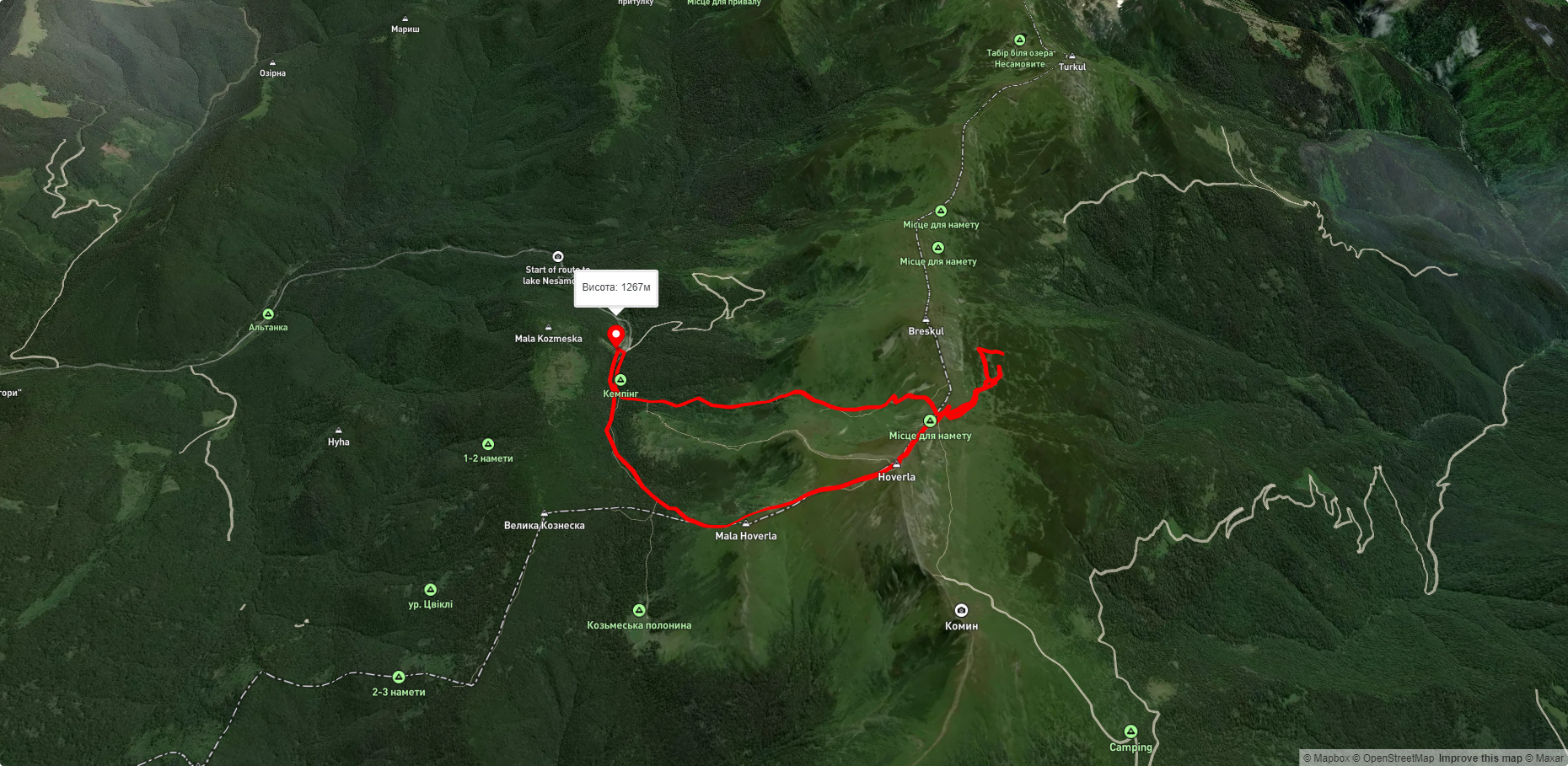 турбаза 'Заросляк', через г. Говерла, Говерлянський водоспад до турбази 'Заросляк'