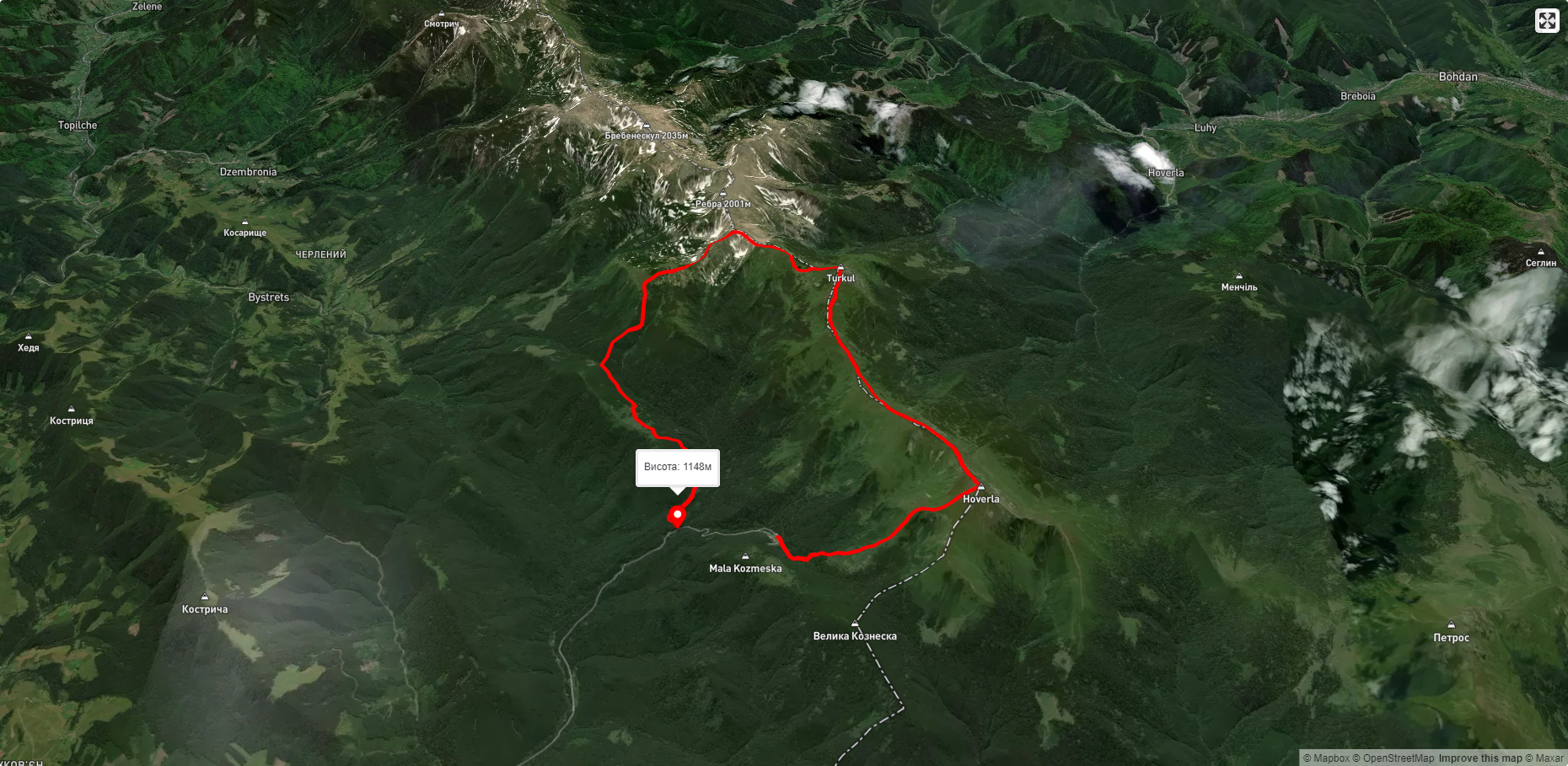 турбаза 'Заросляк', через г. Говерла, оз. Несамовите, г. Шпиці до турбази 'Заросляк'