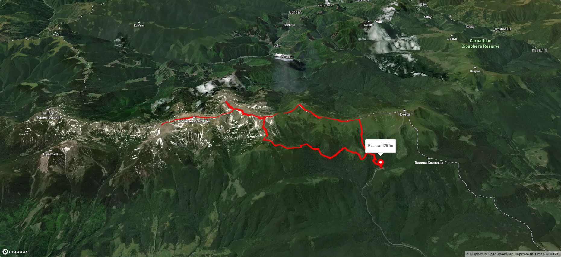 Турбаза 'Заросляк', через г. Шпиці, г. Ребра, г. Менчул, г. Туркул, г. Пожижевська до турбази 'Заросляк'