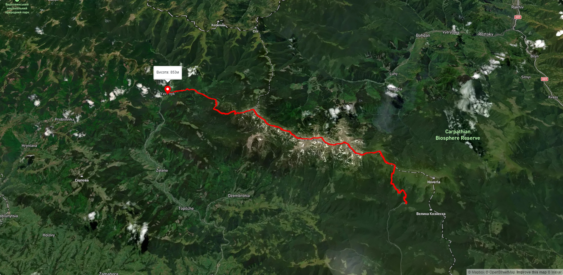 турбаза 'Заросляк', через г. Туркул, г. Дземброня, г. Піп Іван Чорногірський, с. Шибене