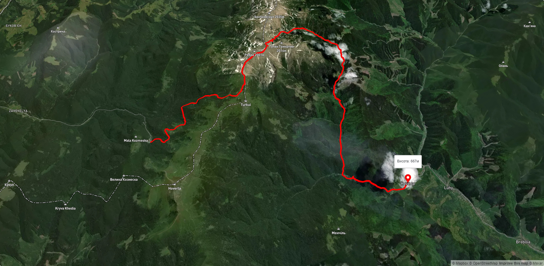 турбаза 'Заросляк', через оз. Несамовите, г. Ребра, оз. Бребенескул до с. Луги