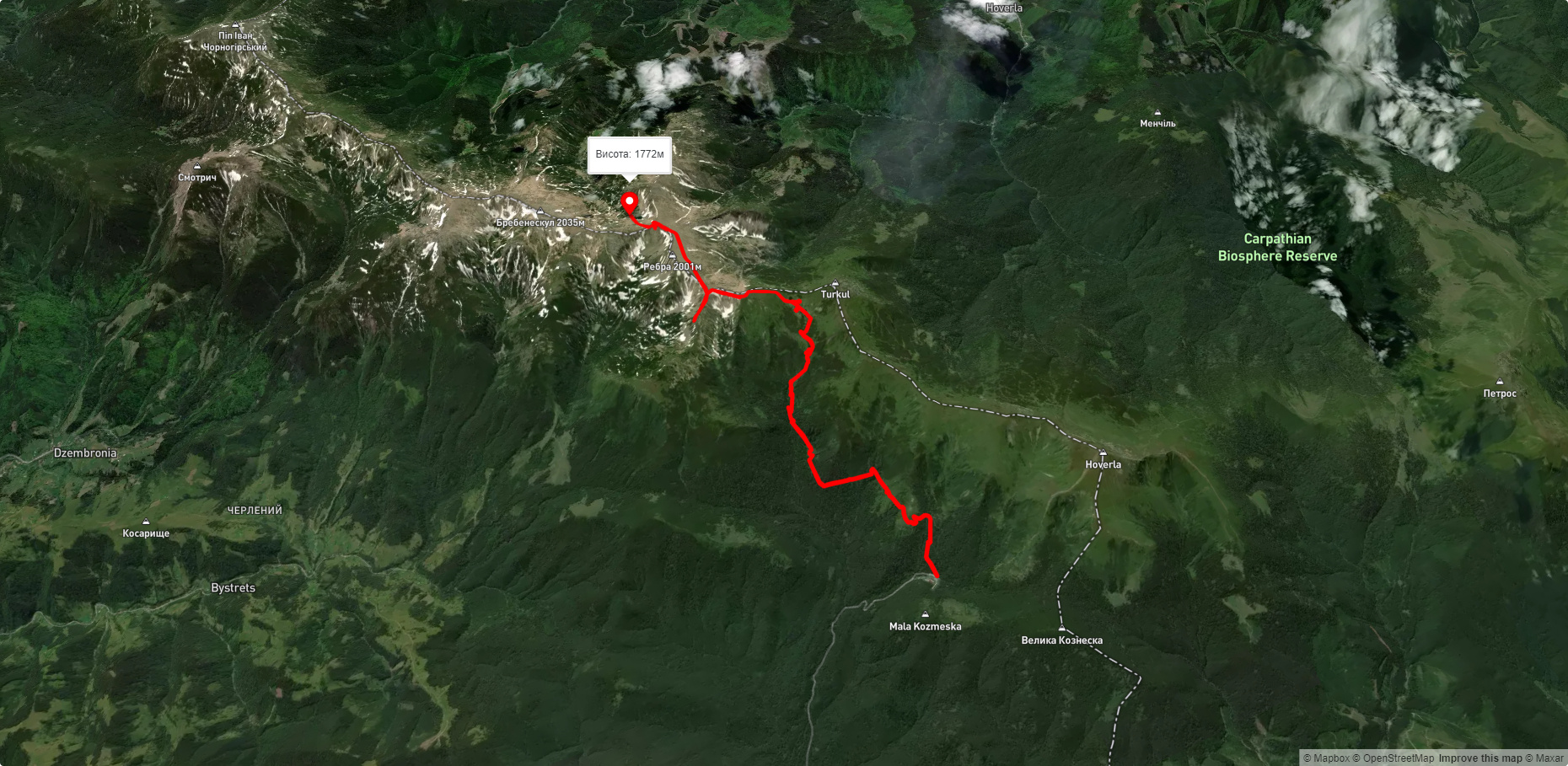 турбаза 'Заросляк', через оз. Несамовите, г. Шпиці до оз. Бребенескул