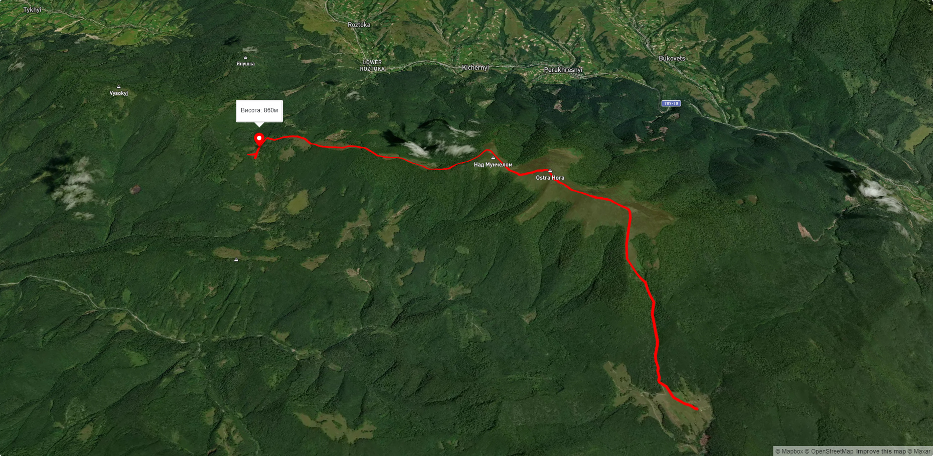 ур. Прелука, через г. Остра Гора до с. Розтока