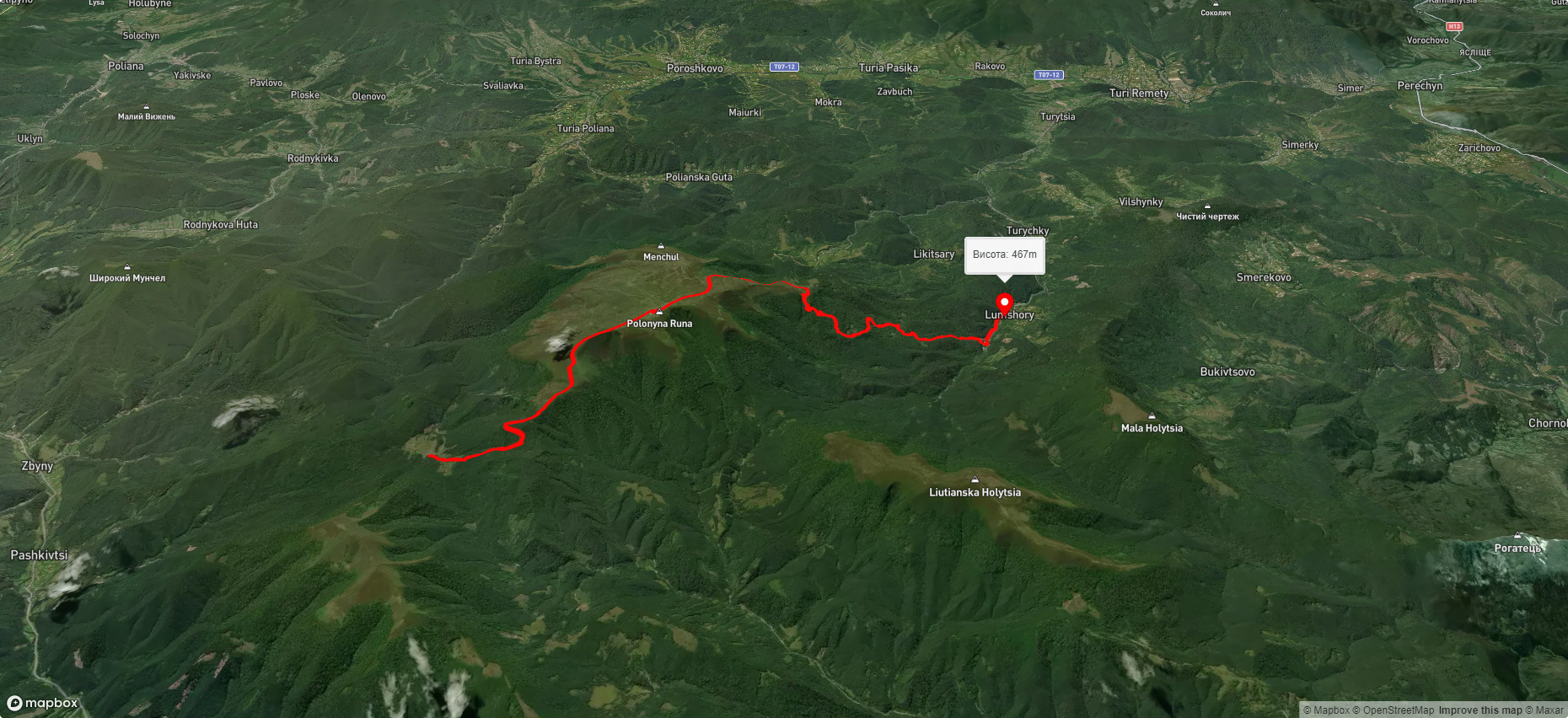 ур. Прелука, через Полонину Руна, оз. Велика Тростя до с. Лумшори