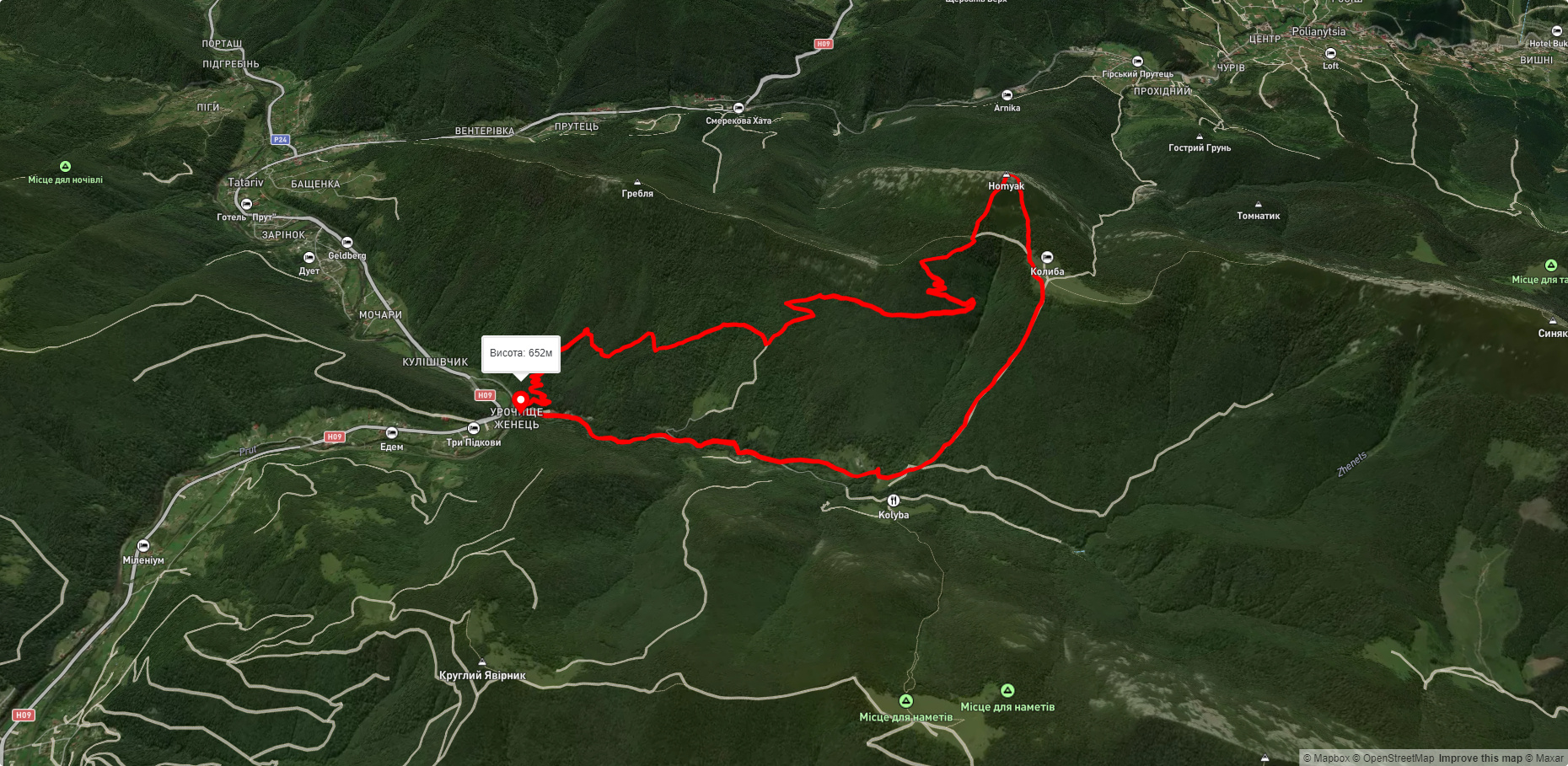 ур. Женець – г. Хом'як – ур. Женець