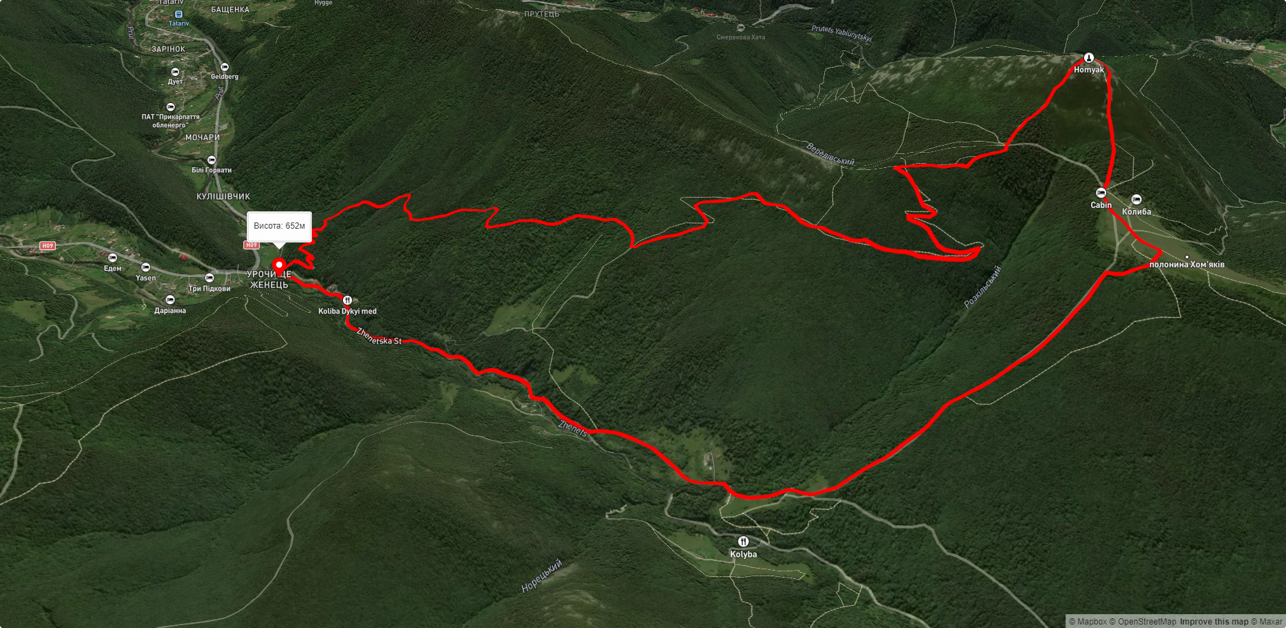 ур. Женець – г. Хом'як – ур. Женець (с. Микуличин)