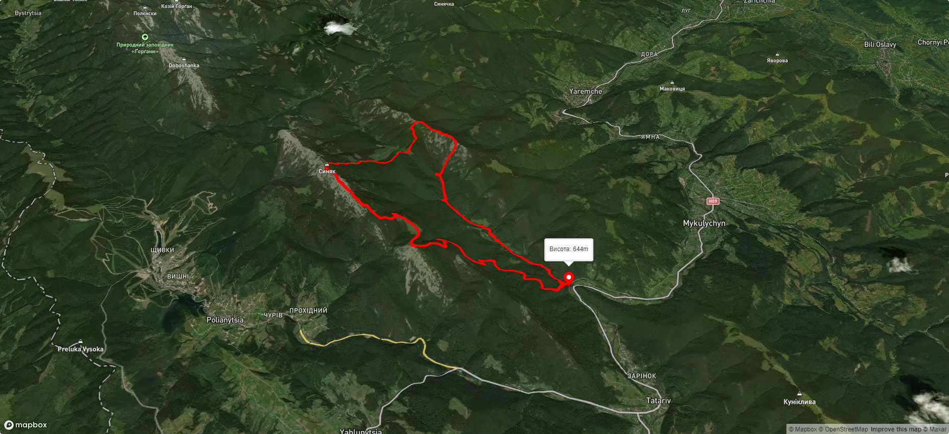 ур. Женець, через г. Хом’як, г. Синяк, г. Горган-Явірницький, вдсп. Гук Женецький до ур. Женець