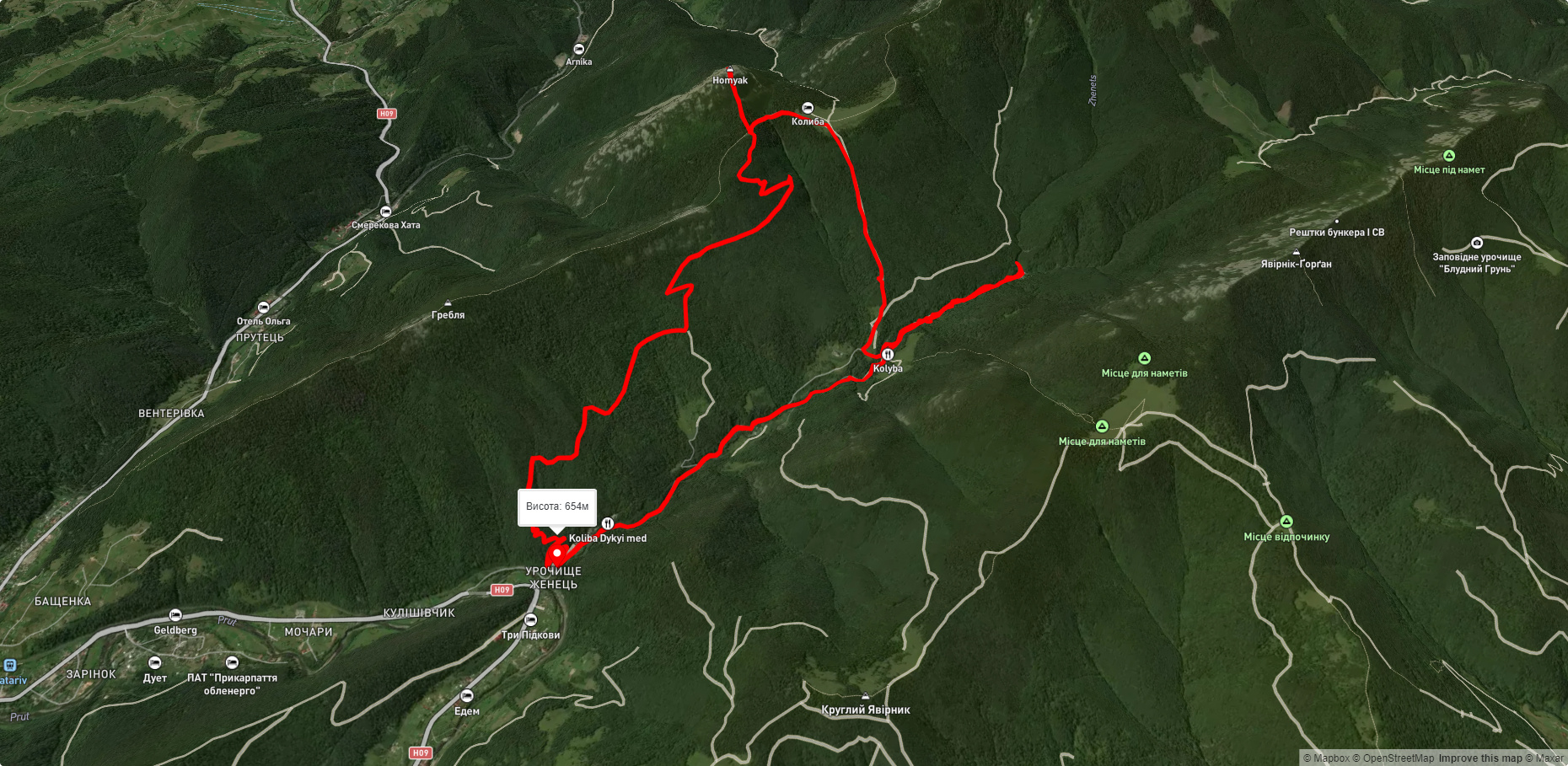 ур. Женець, через г. Хом'як, вдсп. Гук до ур. Женець