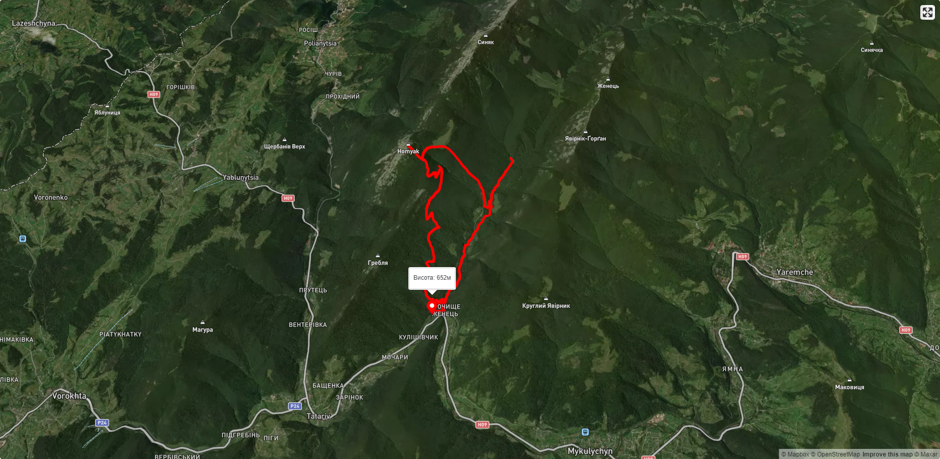 ур. Женець, через г. Хом'як, вдсп. Гук Женецький до ур. Женець (с. Микуличин)