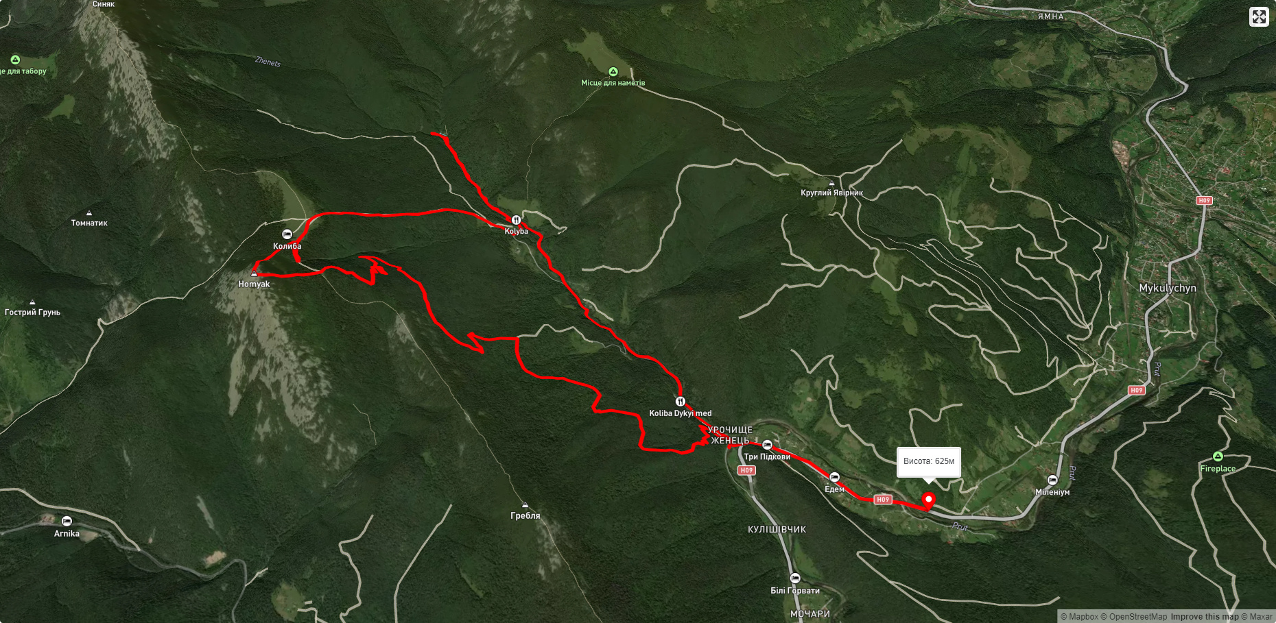 ур. Женець, через г. Хом'як, вдсп. Женецький Гук до ур. Женець