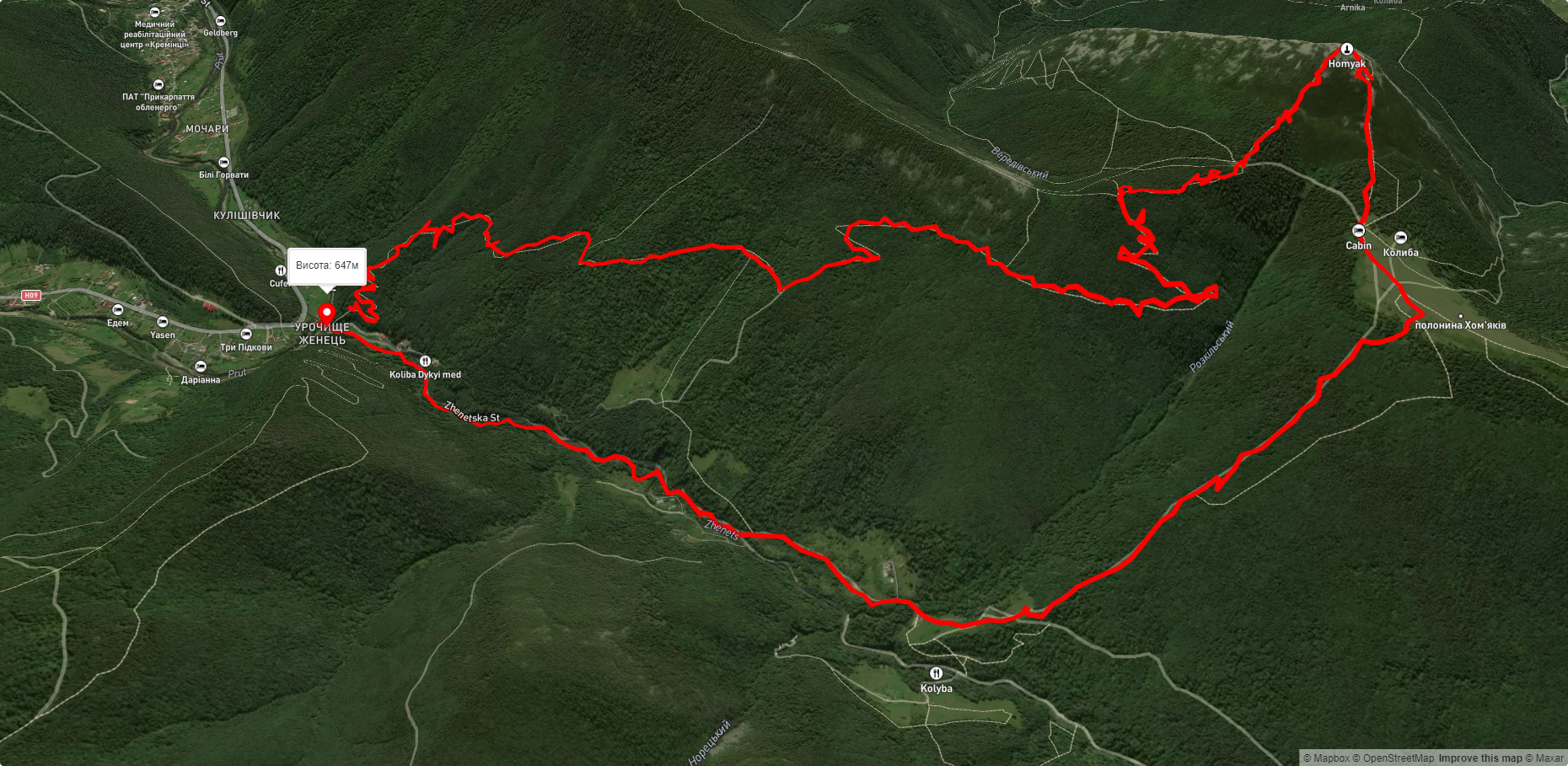 ур. Женець, пол. Хом'яків, г. Хом'як до ур. Женець (с. Микуличин)