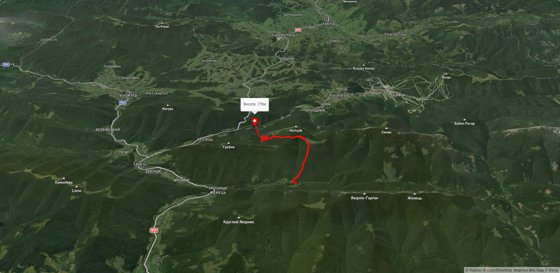 Урочище Жинець - полонина Хом'яків - дорога на Буковель