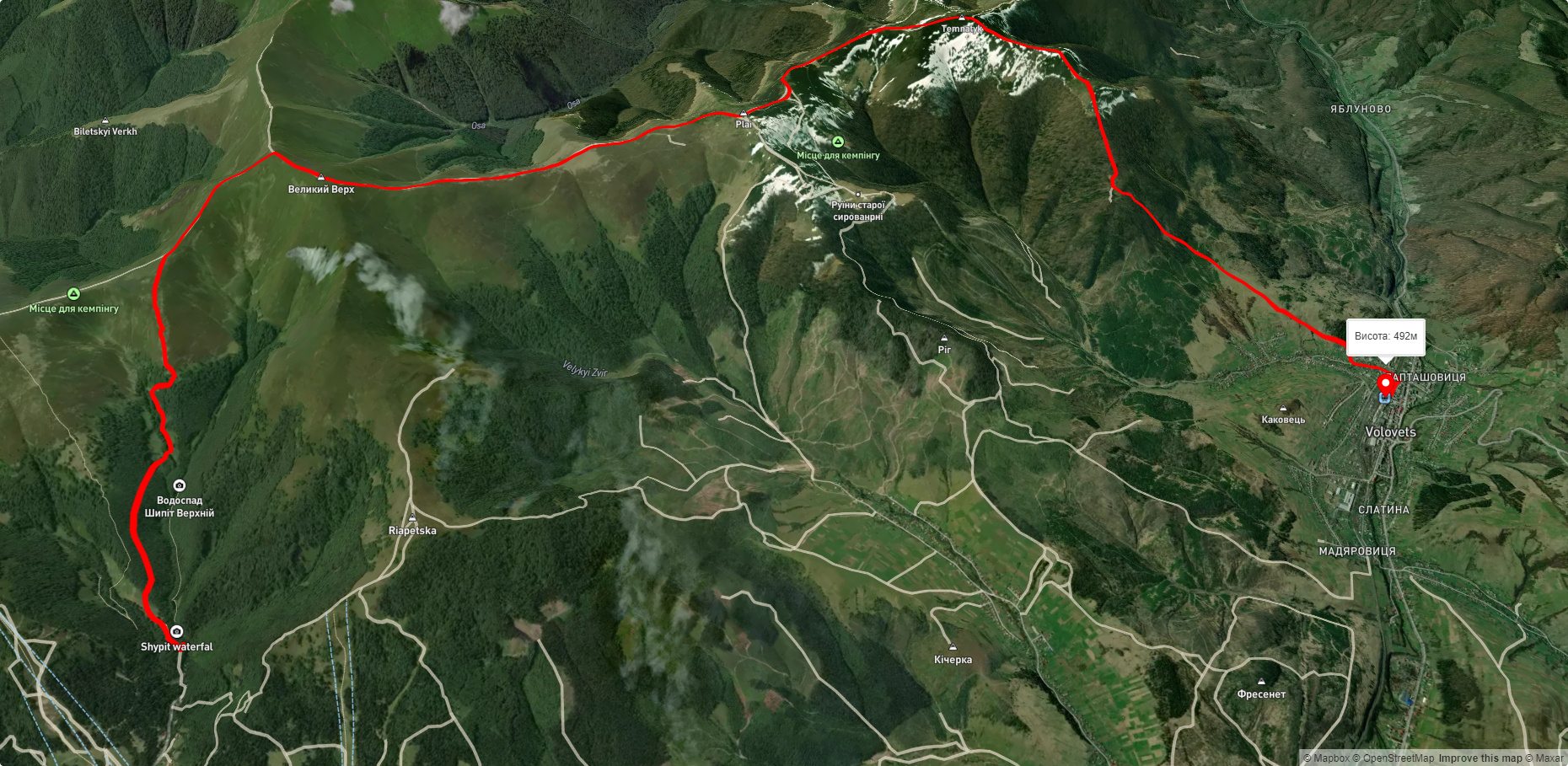 вдсп. Шипіт, через г. Великий Верх до смт. Воловець