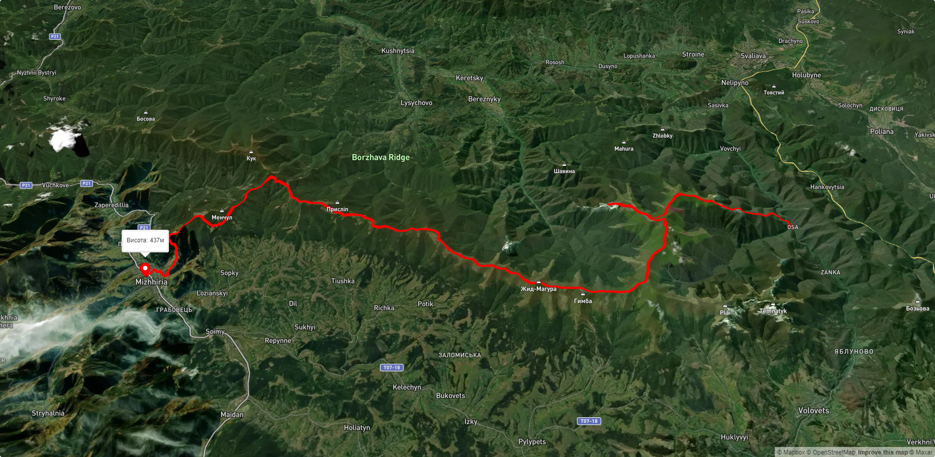 з/д ст. '1662 км', через г. Стій, г. Гемба, г. Жид-Магура до смт. Міжгір'я