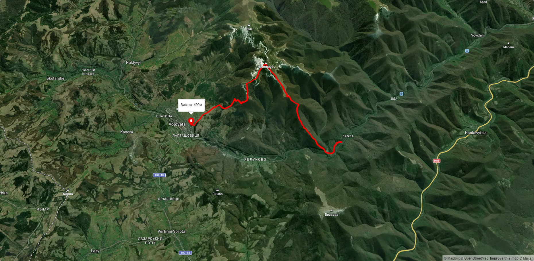 з/д ст. 'Занька', через г. Темнатник, г. Цицька до смт. Воловець